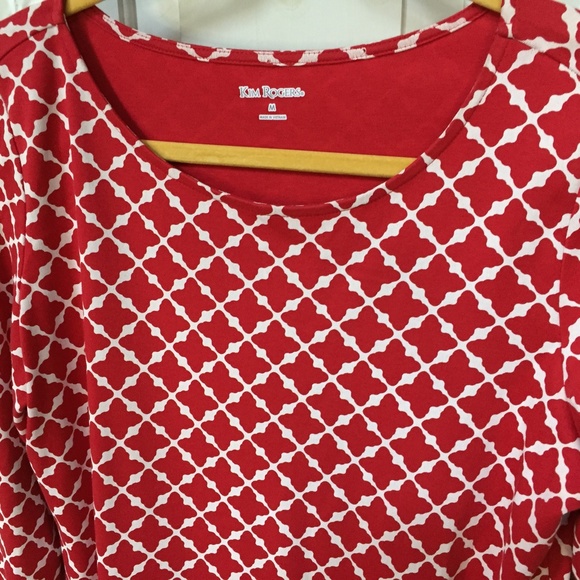 Kim Roger Red & White Latice Print Cotton Top White - Picture 11 of 15